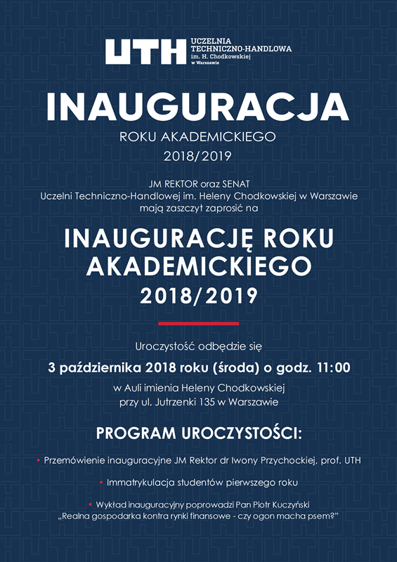 Zaproszenie na inaugurację roku akademickiego 2018/2019